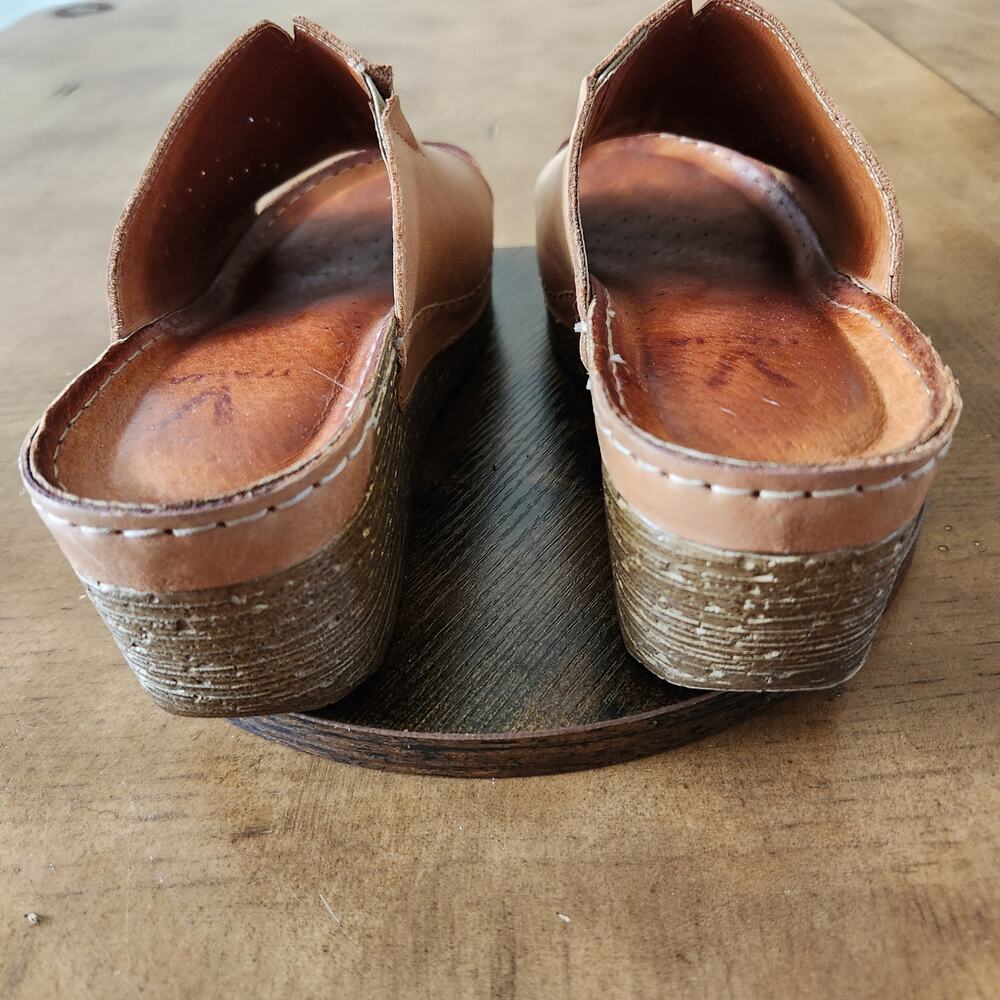V ITALIA Katia Sandals Women's 40 US 9/9.5 Brown Burnished Leather Cork Wedge- - Picture 9 of 15